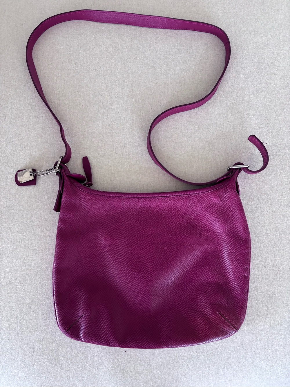 Lonchamp quadri crossbody bag magenta leather dark pink silver - Picture 2 of 7